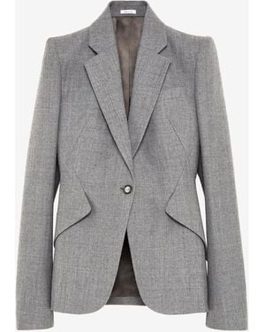 McQueen Wool Pinstripe Single-Breasted Jacket - Gray