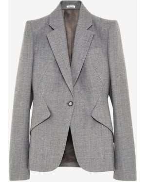 McQueen Wool Pinstripe Single-Breasted Jacket - Gray