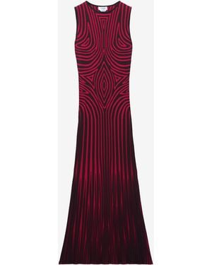McQueen Graphic Lines Knit Midi Dress - Purple