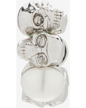 McQueen Skull And Pearl Earring - White