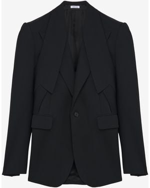 McQueen Wool Lapel-Detail Blazer - Black