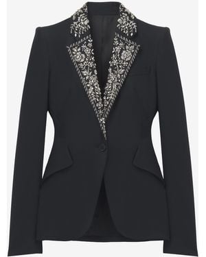 McQueen Embroidered Lapel Single-Breasted Jacket - Black