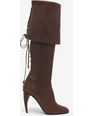 McQueen Horn Heel Knee-High Boot - Brown