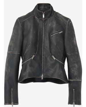 McQueen Brushed Leather Cropped Jacket - Black