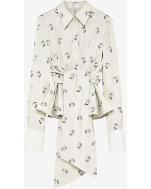 McQueen Taffeta Rose Jacquard Self-Tie Shirt - White