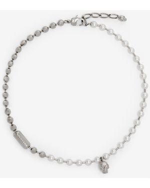 McQueen Skull- Und Perlen-Halskette - Weiß