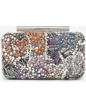 McQueen Smashed Floral Embroidery T-Bar Box Clutch - White