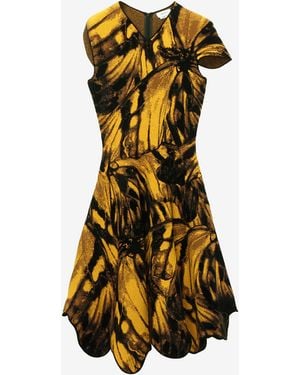 McQueen Asymmetric Moth Jacquard Dress - White