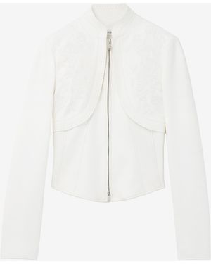 McQueen Floral Embroidery Leather Jacket - White