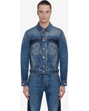 McQueen Giubbino denim con impunture e inserti in contrasto - Blu