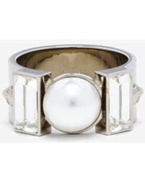 McQueen Skull & Pearl Ring - White
