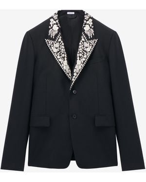 McQueen Floral Embroidery Double-Breasted Jacket - Black