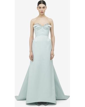 McQueen Crystal Embroidery Strapless Evening Dress - Blue
