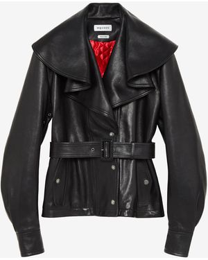 McQueen Waterfall Collar Leather Jacket - Black