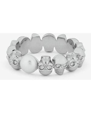 McQueen Skull And Pearl Ring - Weiß