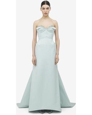 McQueen Crystal Embroidery Strapless Evening Dress - Blue