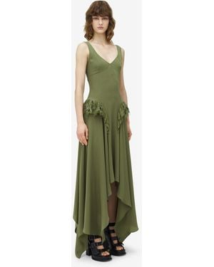 McQueen Silk Asymmetric Midi Dress - Green