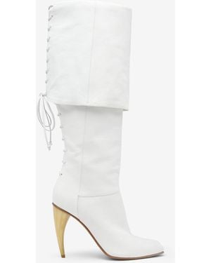 McQueen Horn Heel Knee-High Boot - White