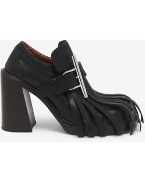 McQueen T-Bar Fringe Heeled Loafer - Black