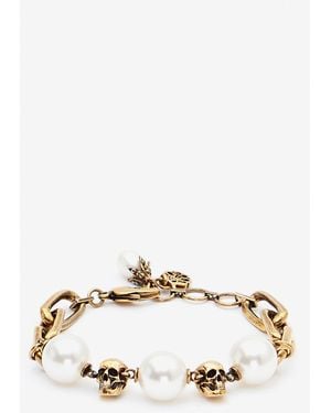 McQueen Pearl-Like Skull Chain Bracelet - Natural