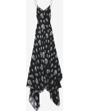 McQueen Silk Skull Print Evening Dress - White