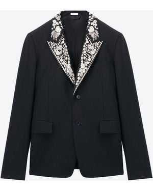 McQueen Floral Embroidery Double-Breasted Jacket - Black