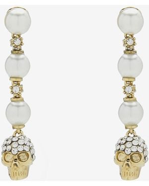 McQueen Skull And Pearl Earrings - White