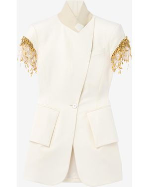McQueen Leaves And Crystal Embroidery Short-Sleeved Jacket - Natural