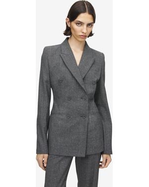 McQueen Flecked Glen Check Double-Breasted Jacket - Gray