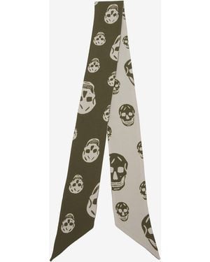 McQueen Ribbon Skull Scarf - White