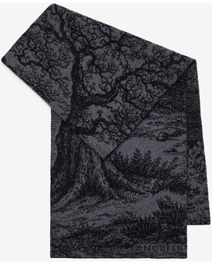 McQueen 'Tree Of Life' Wool Jacquard Scarf - Black