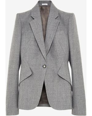 McQueen Einreihige Jacke Aus Wolle Mit Nadelstreifenmuster - Grau
