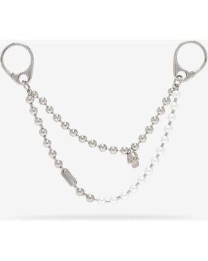 McQueen Charm À Double Chaîne Skull Et Perles - Neutre