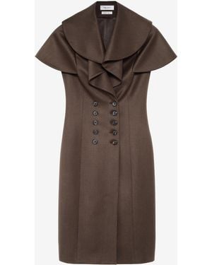 McQueen Waterfall Collar Double-Breasted Dress - Brown