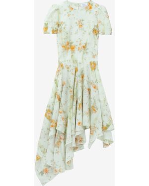 McQueen Silk Floral Print Dress - White