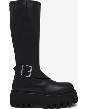 McQueen Sofa Knee-High Buckle Boot - Black