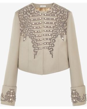 McQueen Beaded Frogging Cropped Jacket - White