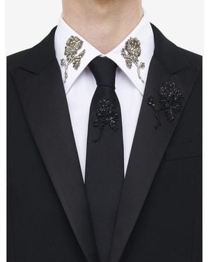 McQueen Jet Rose Embroidered Tie - Black