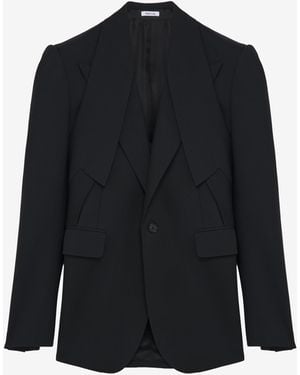 McQueen Wool Lapel-Detail Blazer - Black