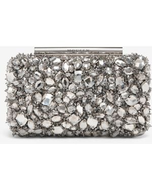 McQueen Crystal Embroidery T-Bar Box Clutch - White