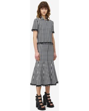 McQueen Black Houndstooth Midi Skirt - Blue