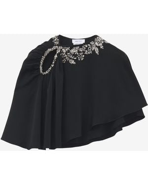 McQueen Floral Embroidery Asymmetric Cape - Black