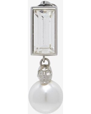 McQueen Boucle D'Oreille Skull Et Perle - Blanc