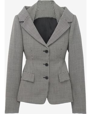 McQueen Gingham Check Off-The-Shoulder Harness Jacket - Gray