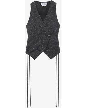 McQueen Flecked Pinstripe Corset Laced Waistcoat - Black