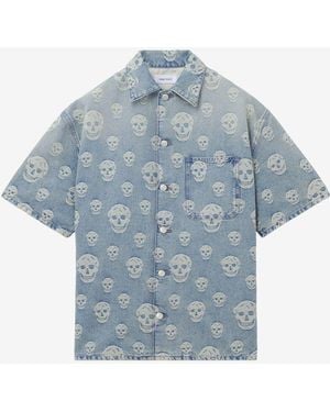 McQueen Skull Jacquard Denim Shirt - Blue
