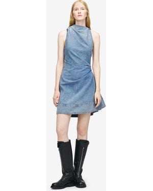McQueen Denim Asymmetric Mini Dress - Blue