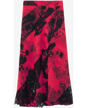 McQueen Gonna Midi Floreale Con Cut-Out - Rosso