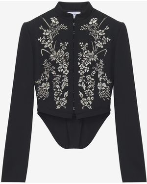 McQueen Floral Embroidery Cropped Jacket - Black