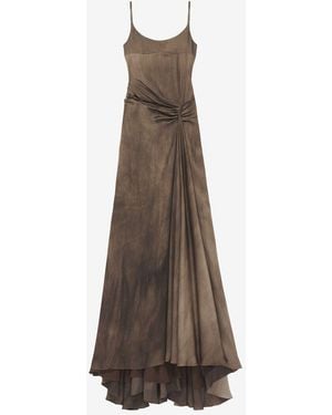 McQueen Asymmetric Drape Evening Dress - Brown